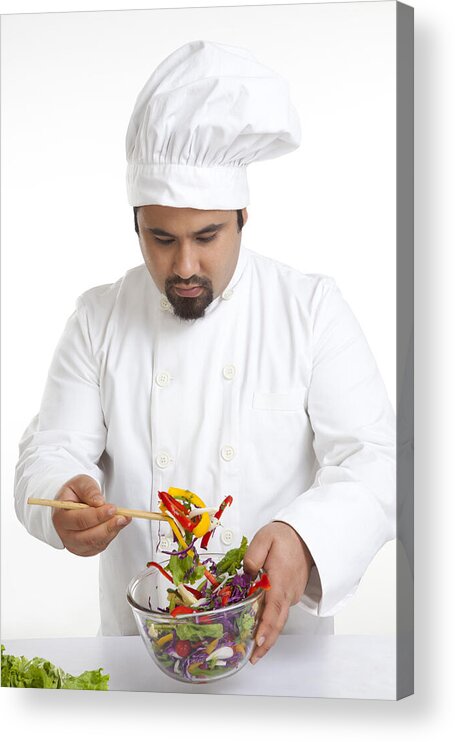 Young Men Acrylic Print featuring the photograph Chef looking at vegetables in bowl by IndiaPix/IndiaPicture