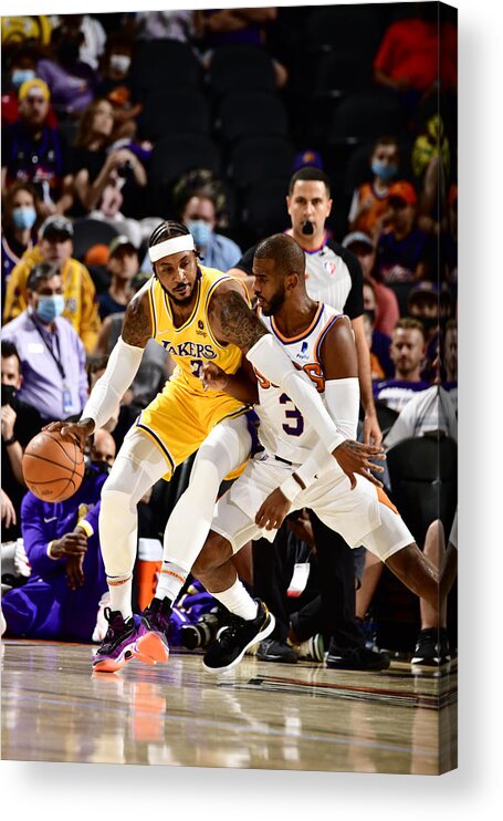Nba Pro Basketball Acrylic Print featuring the photograph Chris Paul and Carmelo Anthony by Barry Gossage