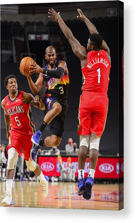 Nba Pro Basketball Acrylic Print featuring the photograph Chris Paul and Zion Williamson by Barry Gossage