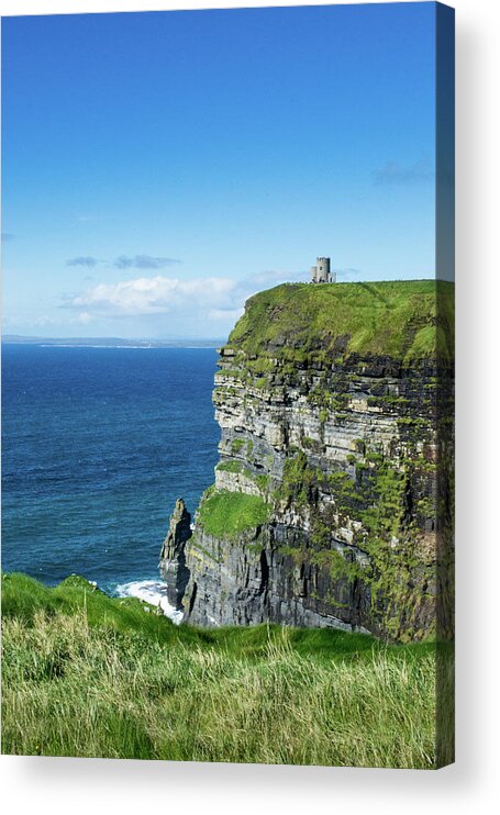 Cliffs Of Moher Acrylic Print featuring the photograph Cliffs of Moher Castle Ireland by Lisa Blake