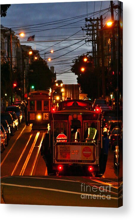Historic Cable Cars Acrylic Print featuring the photograph Climbing Those Hills by fototaker Tony