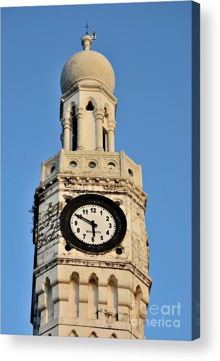 Architecture Acrylic Print featuring the photograph Clock face of Clock Tower with dome Jaffna Sri Lanka by Imran Ahmed