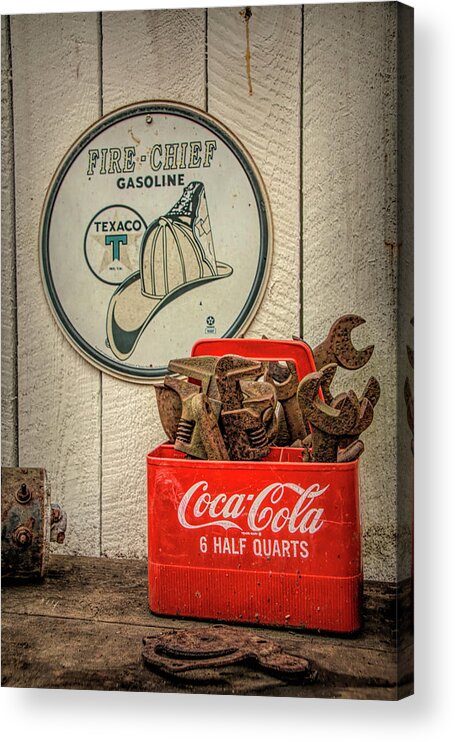 Vintage Acrylic Print featuring the photograph Cola Cooler of Wrenches by Kristia Adams