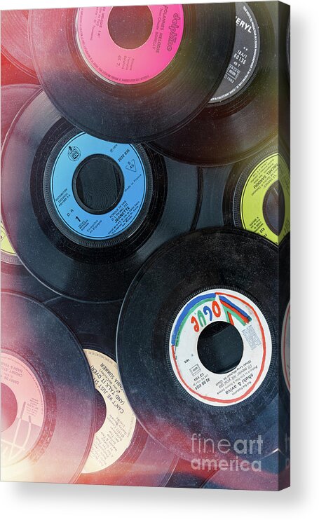 Vinyl Acrylic Print featuring the photograph Collection of vintage vinyl records by Delphimages Photo Creations