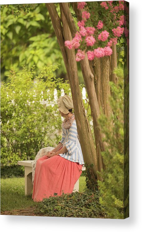 Colonial Williamsburg Acrylic Print featuring the photograph Colonial Lady in a Summer Garden by Rachel Morrison