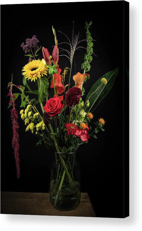 Colorful Bouquet Acrylic Print featuring the photograph Colorful bouquet of flowers in a vase by Marjolein Van Middelkoop