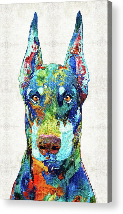 Doberman Pinscher Acrylic Print featuring the painting Colorful Doberman Pinscher Dog Art - Sharon Cummings by Sharon Cummings