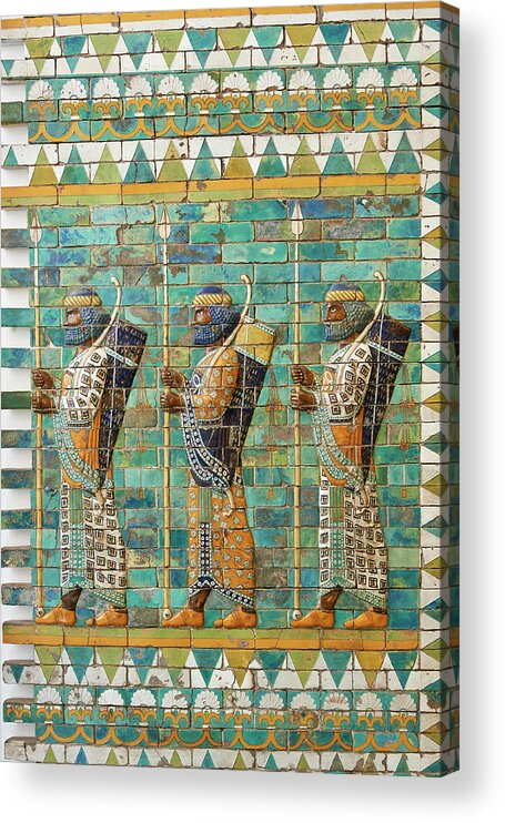Soldiers Acrylic Print featuring the photograph Coloured glazed terracotta brick panels of archers - C 510 BC - Pergamon Museum, Berlin #2 by Paul E Williams