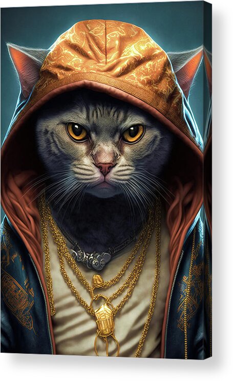 Cat Acrylic Print featuring the digital art Cool Rapper Cat 02 by Matthias Hauser