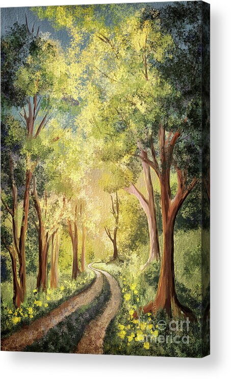 Road Acrylic Print featuring the digital art Country Lane Under Blue Skies by Lois Bryan