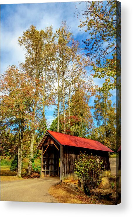Barns Acrylic Print featuring the photograph Covered Bridge in Autumn by Debra and Dave Vanderlaan