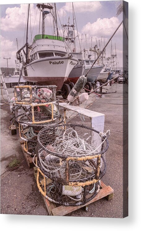 Dock Acrylic Print featuring the photograph Crab Pots On The Beachhouse Docks by Debra and Dave Vanderlaan