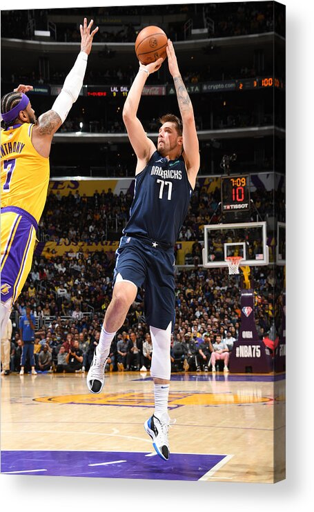 Nba Pro Basketball Acrylic Print featuring the photograph Dallas Mavericks v Los Angeles Lakers by Andrew D. Bernstein