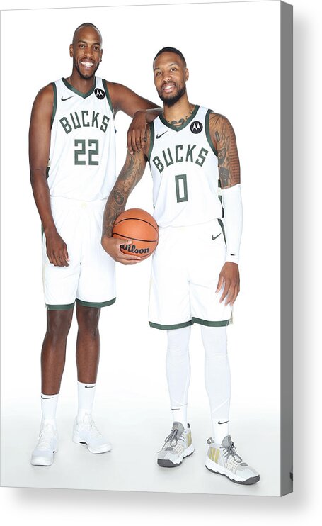 Media Day Acrylic Print featuring the photograph Damian Lillard and Khris Middleton by Gary Dineen