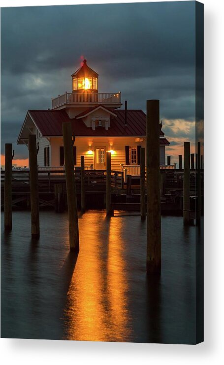 Architecture Acrylic Print featuring the photograph Dawn at Roanoke Marshes Lighthouse by Liza Eckardt