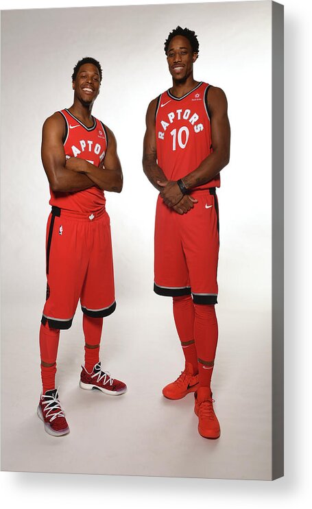 Kyle Lowry Acrylic Print featuring the photograph Demar Derozan and Kyle Lowry by Ron Turenne