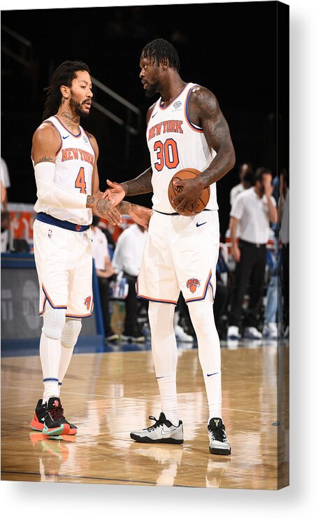 Nba Pro Basketball Acrylic Print featuring the photograph Derrick Rose and Julius Randle by Garrett Ellwood