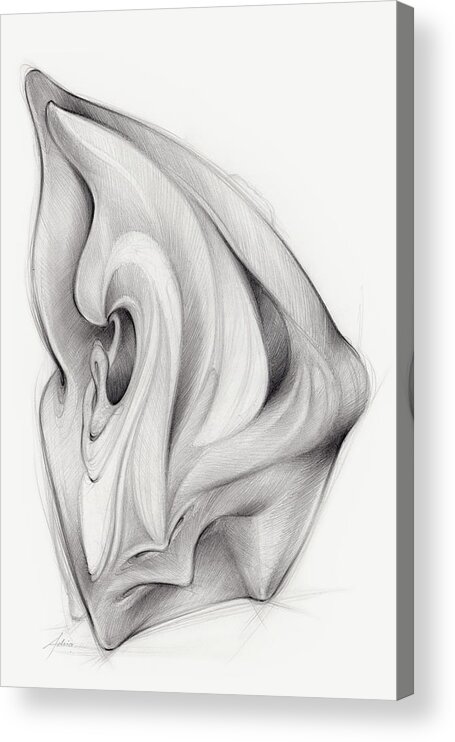 Creation Acrylic Print featuring the drawing Discovery 1 - past meets future. pencil on paper by Adriana Mueller