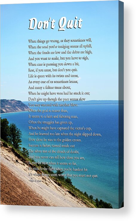 Inspirational Acrylic Print featuring the mixed media Don't Quit Inspirational Poem by Christina Rollo