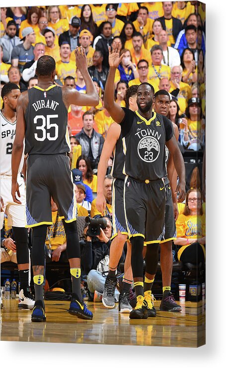 Draymond Green Acrylic Print featuring the photograph Draymond Green and Kevin Durant by Andrew D. Bernstein