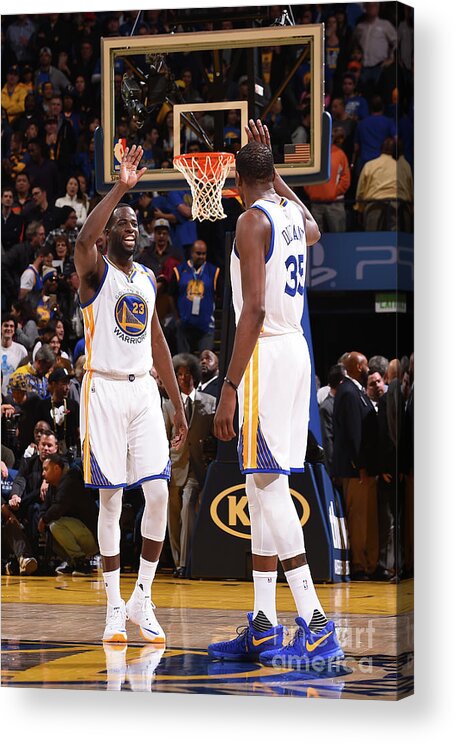 Nba Pro Basketball Acrylic Print featuring the photograph Draymond Green and Kevin Durant by Noah Graham