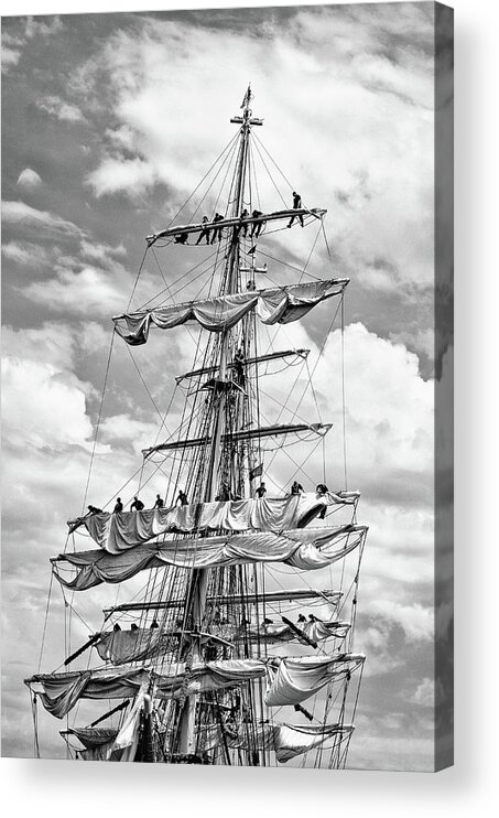 Us Coast Guard Acrylic Print featuring the photograph Eagle In The Sails Black and White by Marianne Campolongo