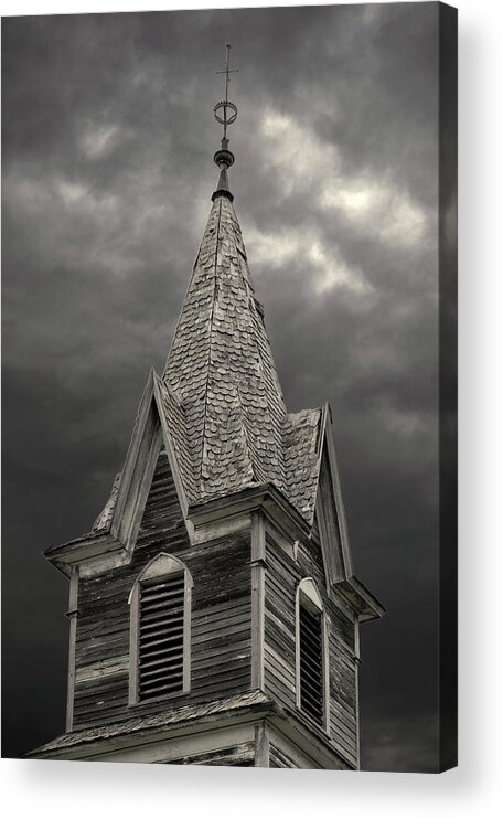 East Norway Lutheran Acrylic Print featuring the photograph East Norway Lutheran Church Steeple - abandoned church in Nelson county ND by Peter Herman