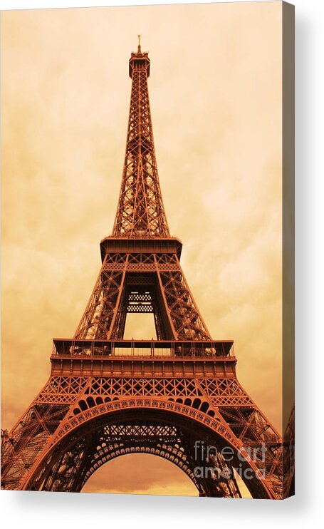 Sepia Eiffel Tower Acrylic Print featuring the photograph Eiffel Tower in Glowing Sepia by Carol Groenen