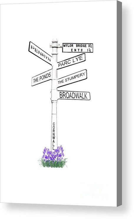 Enys Acrylic Print featuring the photograph Enys Gardens Signpost by Terri Waters