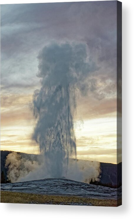 Eruption! Acrylic Print featuring the photograph Eruption -- Old Faithful Geyser in Yellowstone National Park, Wyoming by Darin Volpe