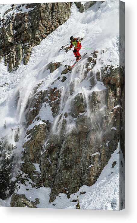 Utah Acrylic Print featuring the photograph Extreme Skiing Competition Skier - Snowbird, Utah by Brett Pelletier