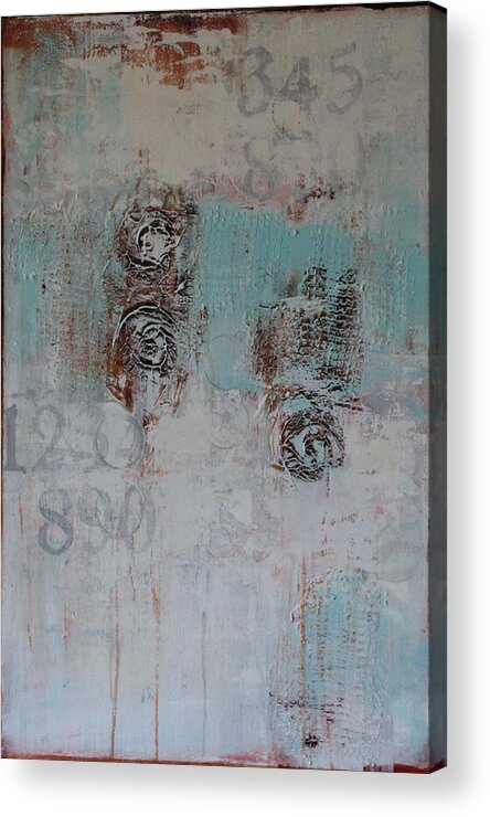 Abstract Mixed Media Contemporary Textured Acrylic Painting On Canvas Acrylic Print featuring the photograph Fading Away #3 by Lauren Petit