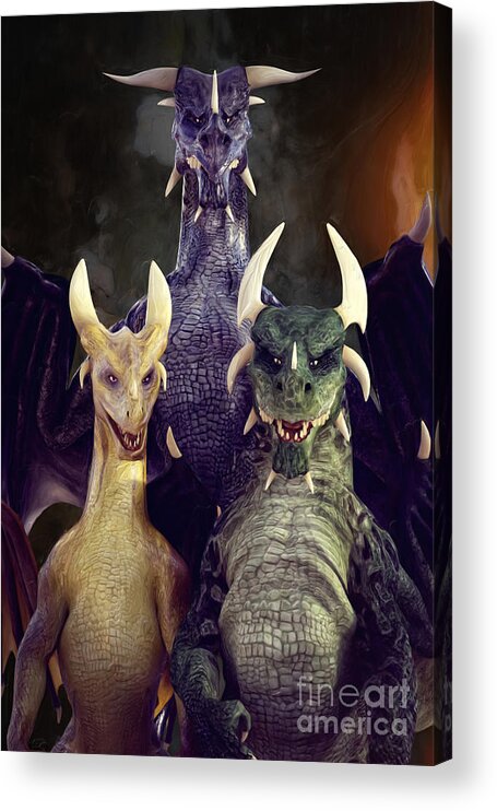 Fantasy Dragon Trio Acrylic Print featuring the digital art Fantasy Dragon Trio by Two Hivelys