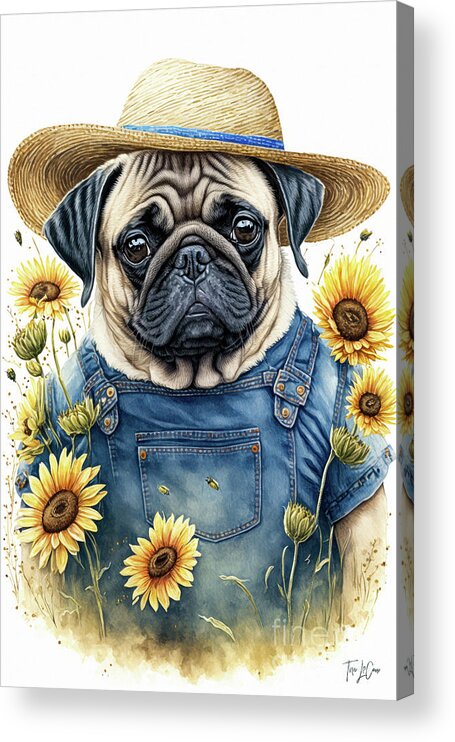 Pug Acrylic Print featuring the painting Farmer Pug by Tina LeCour