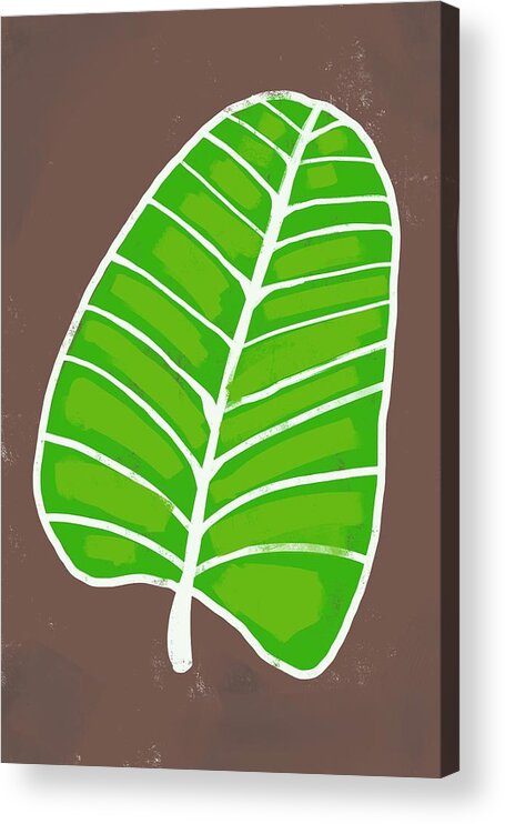 Feuilles Acrylic Print featuring the digital art Feuilles 5 - Playful, Modern, Abstract Painting - Green and Saddle by Studio Grafiikka