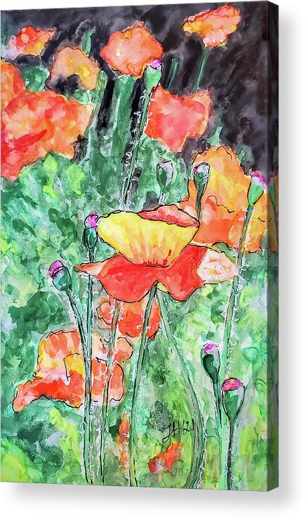 Poppies Acrylic Print featuring the painting Field of Poppies by Jean Haynes