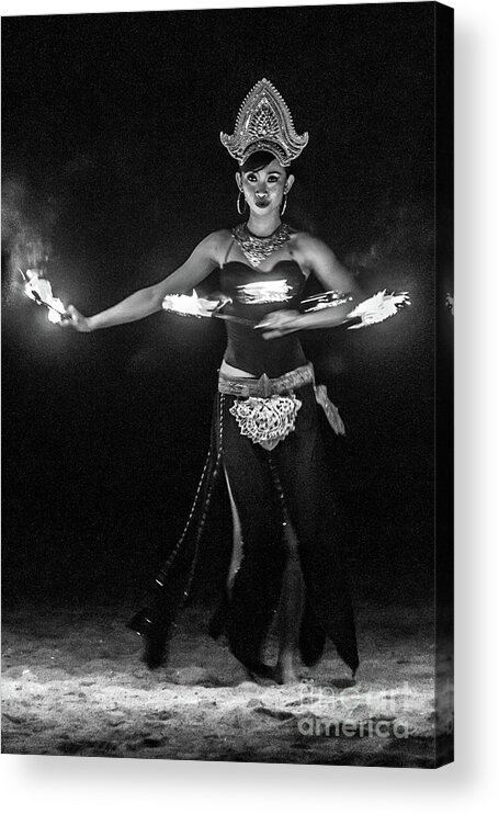 Black And White Acrylic Print featuring the photograph Fire Dance - bw by Werner Padarin