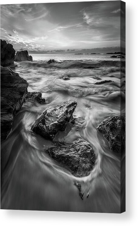Marginal Way Acrylic Print featuring the photograph First Light in Ogunquit in Black and White by Kristen Wilkinson
