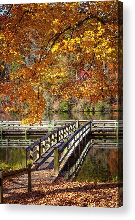 Carolina Acrylic Print featuring the photograph Fishing Dock under the Maple Trees by Debra and Dave Vanderlaan