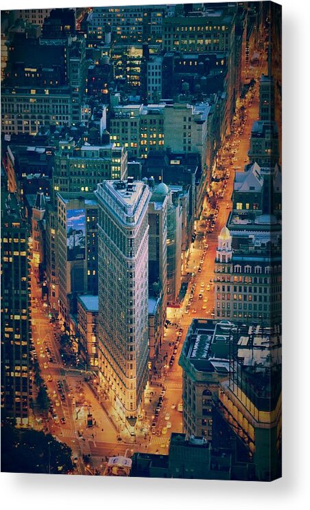 Manhattan Acrylic Print featuring the photograph Flatiron Building at Night - New York City - Manhattan by Marianna Mills