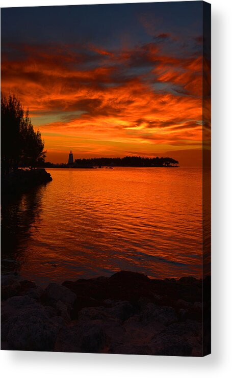 Sunset Acrylic Print featuring the photograph Florida Keys Fiery Sunset Reflections by Stephen Vecchiotti