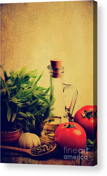 Oil Acrylic Print featuring the photograph Food Ingredients on kitchen table by Jelena Jovanovic