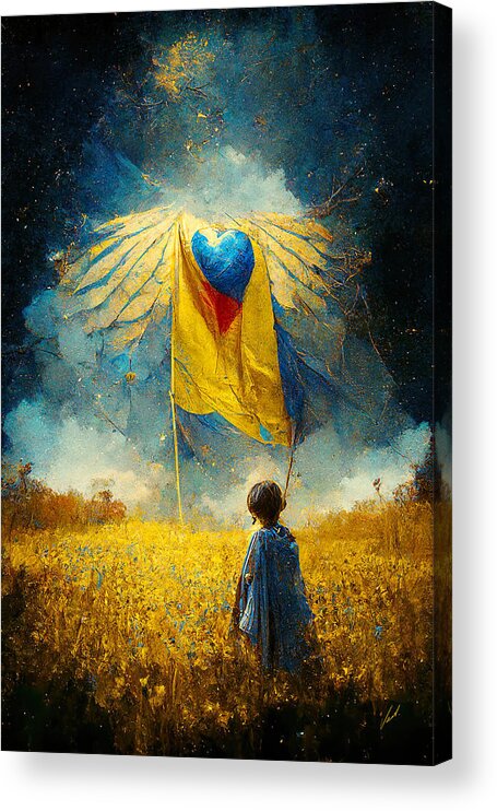 Angel Of Peace Acrylic Print featuring the painting For the children of Ukraine by Vart