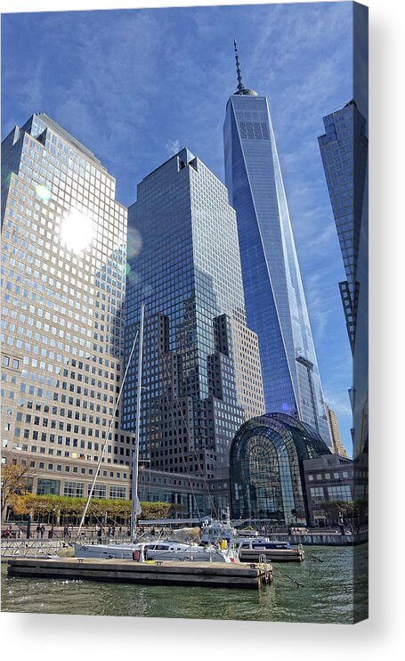 Freedom Tower Acrylic Print featuring the photograph Freedom Tower and Harbor by Russel Considine