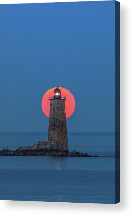Whaleback Light Acrylic Print featuring the photograph Full Moon over Whaleback Light by Juergen Roth