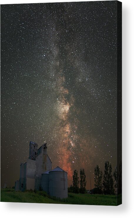 Milky Way Acrylic Print featuring the photograph Galactic Elevator - Summer Milky way core with grain elevator by Peter Herman