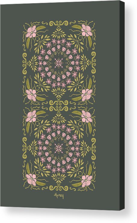 Garden Acrylic Print featuring the painting Garden Symmetry - Green and Pink by Marcy Brennan