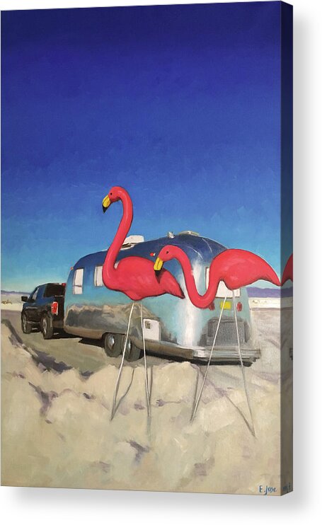 Airstream Acrylic Print featuring the painting Giant Flamingos at White Sands by Elizabeth Jose