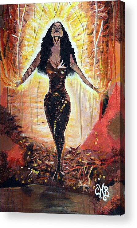 Fire Acrylic Print featuring the painting Girl on Fire by Chiquita Howard-Bostic