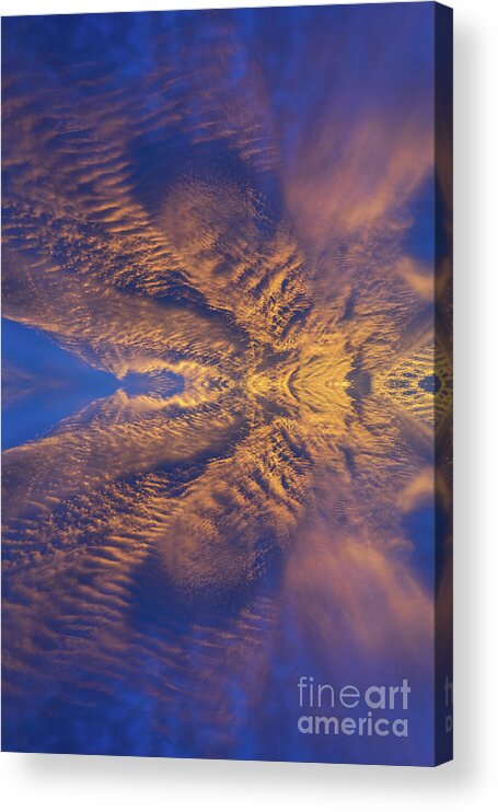 Clouds Acrylic Print featuring the digital art Golden clouds in the dark blue sky, guardian angel by Adriana Mueller